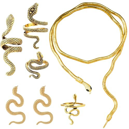 Schlange Schmuck Set,Schlange Ohrhänger,Schlange Halskette Gold,Ringe Frauen Gold Schlange,Halskette Damen mit Schlange,Ringe Frauen Schlange,Schlange für Teenager Mädchen Halskette Anhänger
