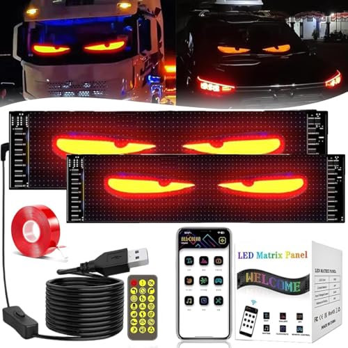 BomKra 2PCS Teufelsaugen-Lichter für Autos - LED Augen für Auto, Programmierbarer LED Display Auto mit APP-Steuerung und Fernbedienung, DIY Auto Dynamische LED Display für Jedes Auto (10 X 35CM)