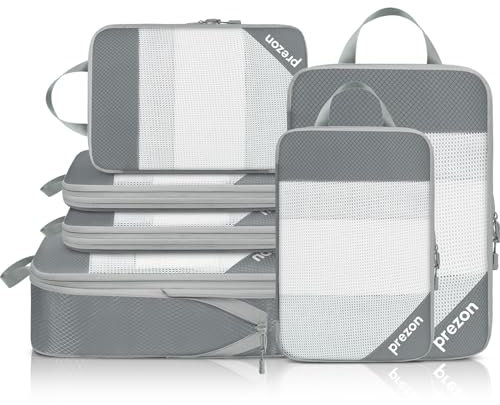 Prezon 6 Set Kompressions-Packwürfel, Durchsichtiges Design, Platzsparend, Leicht, Maßgeschneidertes Kationisches Material, Tragbarer und Langlebiger Gepäck-Organizer, Grau