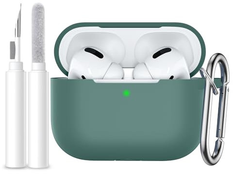 Easuny Hülle Kompatibel mit AirPods Pro 2/1 Hülle, Stoßfest Weiche Silikon AirPods Pro 2 Case Kompatibel mit Apple AirPods 2./1. Generation Hülle, LED Sichtbar, mit Karabiner&Reinigungskit-Kieferngrün