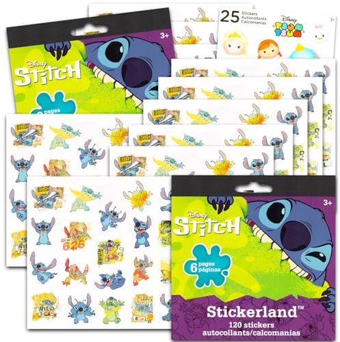 Disney Stichaufkleber für Kinder-Partygeschenke – Bündel mit über 200 Stickern für Partyzubehör, Goodie-Tüten, Bastelarbeiten, mehr, Großpackung Lilo und Disney Geburtstagszubehör für Mädchen