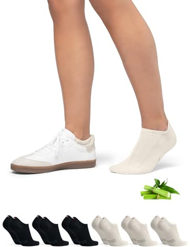 DANISH ENDURANCE Bambus Füßlinge, Unsichtbare Sneaker Socken, 6 Paar, Mehrfarbig (3xSchwarz, 3xCremeweiß), 43-47