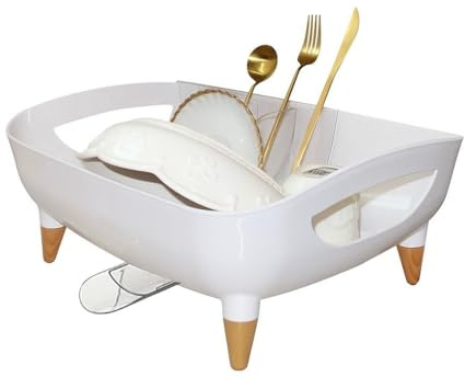 Rack Drying, Kitchen Dishes Storage, Simple Modern Bamboo Dish Sink drainers Counter, Small Drain, Pot Plate Drainer Wooden Legs, White Dishwasher, Large, escurridor de cocina platos, Strainer