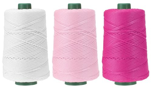 YELARXI Polyester Macrame Cord, 3mm x 219 Yards Polypropylene Macrame Cords Braided Craft Crochet Bag Rope Yarn Fit for DIY Wall Hangers Purses - (3 Pack, White/Light Pink/Rose Red)