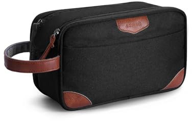 ECOHUB Reise Kulturbeutel für Herren, Kosmetiktasche mit Doppelter Reißverschlussöffnung, Wasserdicht Kulturtasche mit Groß Fach & Nassfach, PET-Recycelte Waschtasche, Toiletry Bag für Männer(Schwarz)