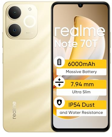 realme Note 70T Smartphone 4+128GB,Batterie de Grande capacité 6000mAh,écran 90Hz pour Le Confort oculaire,Chipset UNlSOc T7250,IP54,Or