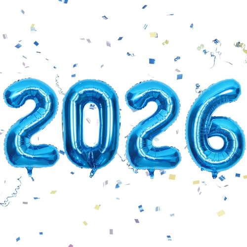Koboko Silvester Deko 2026 Luftballon, 32 Zoll Happy New Year 2026 Luftballons Blau, Deko Silvester 2026 Party Set Neujahr Ballons, Silvesterdeko Party 2026 Folienballon, Neujahr Deko 2026 Ballon Set