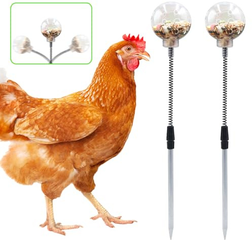 BingegePet Chicken Treat Dispenser, Chicken Enrichment Toys with Spring and Ground Stake, Feeder for Coop, Coop Accessories for Hens, Geese, Ducks, Turkeys, Other Poultry