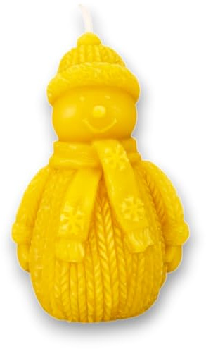 BAYERWALDIMKER | Bienenwachskerze | Schneemann | 9,0 x Ø 5,9 cm | 75 g | Handgemacht | 100% Bienenwachs | vom Imker aus dem Bayerischen Wald | Kerze | Wachskerze | Weihnachtskerze | Winterdekoration