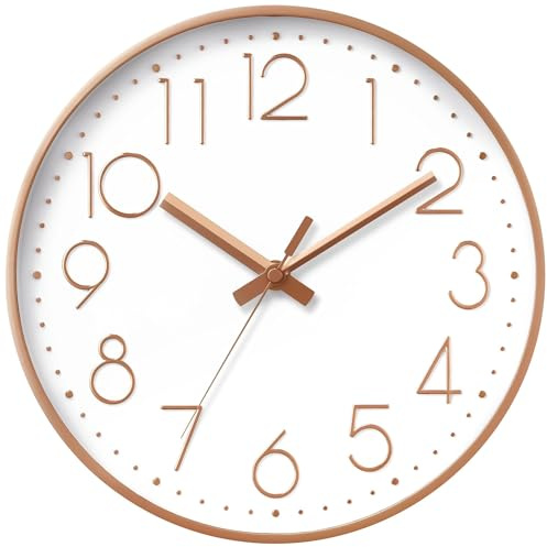 DAXSMY Wall Clock - 8 Inch Silent Non-Ticking Modern 3D Wall Clocks Battery Operated - Decorative Clock for Kitchen, Home Office, Bathroom, Bedroom(Rose Gold)