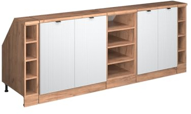Vicco Küchenschrank für Dachschrägen R-Line, Weiß Riffel, 210 cm 5er Set Schrankkorpuss 60 cm Tiefe, geeignet für schräge Wände und Variable Küchenmontage