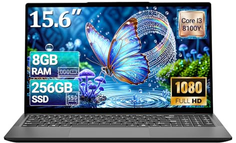 15.6 Pollici Pc Portatile, Processore Core 8100Y (3.4GHz),Computer Portatile 8GB RAM 256GB SSD, Notebook Schermo IPS FHD 1920x1080, WiFi 5, Mini HDMI, USB-3.0, Type-C, Ideale per Studenti e Lavoro