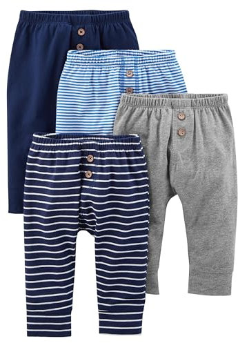 Simple Joys by Carter's Unisex Baby Hose Baumwolle, 4er-Pack, Blau/Grau Meliert/Marineblau/Streifen, Frühchen