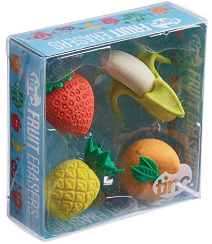 Tinc, 4er-Set Fantasie-Radiergummis, in Form von Früchten, für Kinder, einfache Fehlerkorrektur, Verwendung in der Schule und bei Hausaufgaben, bunte Geschenkverpackung, Bleistiftradierer