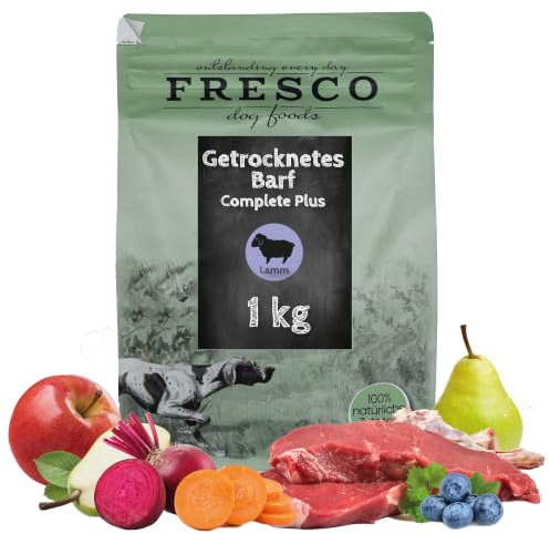 FRESCO Dog TrockenBarf für Hunde Lamm 1kg | 100% frisch, Barf Complete Hund | Hypoallergen, getreidefrei & zuckerfrei | 80% Frischfleisch | BARF Hundefutter trocken ohne künstliche Zusätze