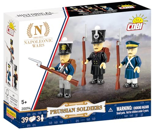 COBI Preußische Soldaten, Napoleonische Kriege, 39 Teile | Bedruckt (Pad Printed), 3 preußische Soldatenfiguren, Sammlerzubehör, Hergestellt in der EU, ab 5 Jahren