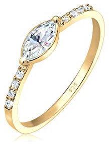 Elli Ring Damen Verlobung Elegant mit Kristalle in 925 Sterling Silber Vergoldet