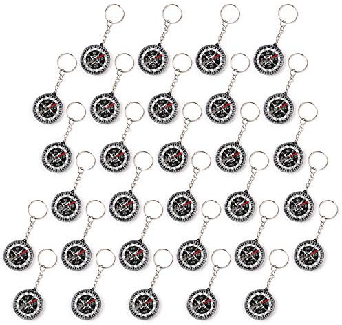 30er Set WELLGRO Kompass Schlüsselanhänger - Mitgebsel für Kindergeburtstag, je ca. 3,5 x 1,0 cm (ØxH), schwarz