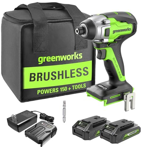 Greenworks 24V Brushless Impact Driver, (2) USB (Power Bank) Batteries and Charger Included ID24L1520