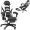 Melko Gamingstuhl Ergonomischer Bürostuhl mit Fußstütze in Schwarz Weiß Racing Stuhl Office Schreibtischstuhl Chefsessel Gaming Sessel Gamer Stuhl Racer Drehstuhl Sportsitz