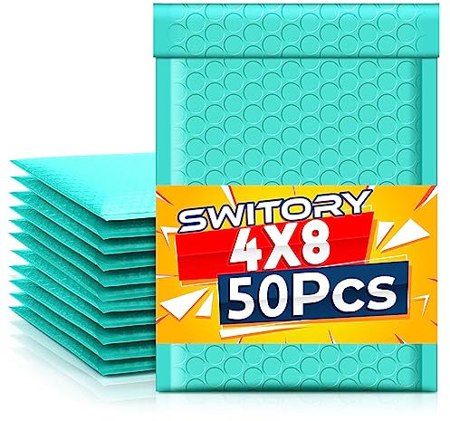 Switory Teal ENVELOPE 50pcs 4x7in Poly Bubble Mailers, Self-Seal Padded Shipping Packaging Mailing - Lightweight