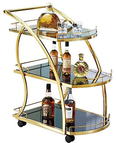 Servierwagen Küchenwagen Catering Trolley Barwagen Edelstahl gehärtetes Glas Teegetränk Schnapsregal Trolley Gold/Silber 65 * 45 * 82 cm