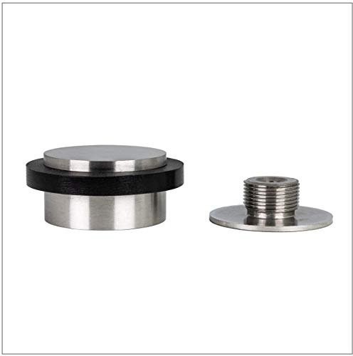 Klebe-Türstopper | 45 x 20 mm | Gewindesockel | Gummi Schwarzer | Edelstahl AISI 304 | Enthält Werkzeug, Schraube + Befestigungsdübel | Mod. I-203/35X19-DUAL-AM| EVI Herrajes