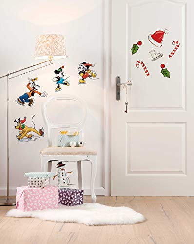 Disney Deco-Sticker von Komar - Mickey Ice slide - Größe: 50 x 70 cm - 11 Teile - Wandtattoo, Kinderzimmer, Dekoration, Weihnachten