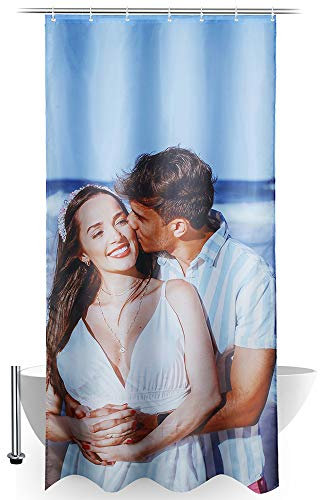 Bosajewel Rideau de douche en tissu avec photo personnalisée pour salle de bain, décoration intérieure, long rideau de douche avec crochets imperméables 119,4 x 182,9 cm