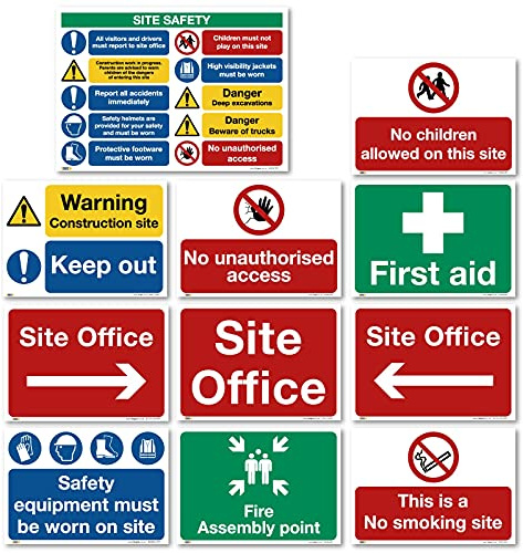 Lot de 11 panneaux de signalisation de chantier de construction, construction, rénovations, EPI
