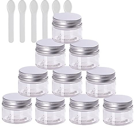 TIANZD 12 Pièces Vides Petit 30 ml Transparent Cosmétique Pot en Plastique avec Couvercle Argent 30 g Pots de Cosmétique Crème de Bouteille Contenant avec 6x Spatules