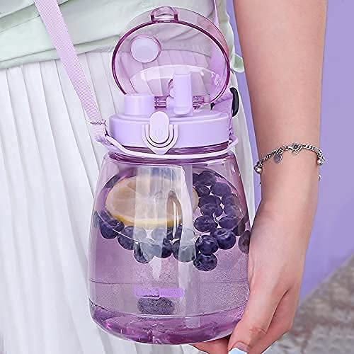 MOIOIBE Botellas de agua con popote, botellas de agua Kawaii de 40 onzas, bonitas botellas de agua, jarra de agua moderna, mujeres/adolescentes/escuela, morado