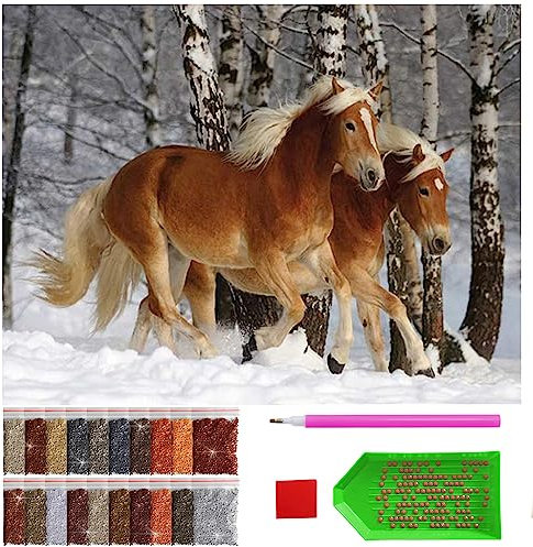 ARTULIO Diamond Painting Set - Pferde im Winterwald - 30x40 cm – 5D Diamant Painting Bilder DIY, Diamond Painting Erwachsene
