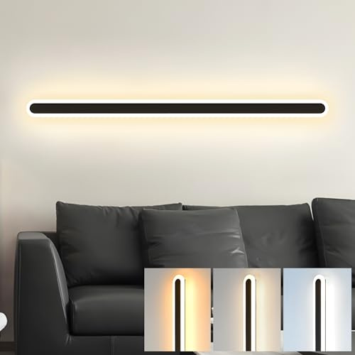 ZTWLEED LED Wandleuchte Innen Lange 100CM,38W Wandlampe Moderne | Drei Farbtemperaturen 3000K/4000K/6000K Wandleuchte für Schlafzimmer Wohnzimmer Korridor Treppenhaus,110-240V, Schwarz
