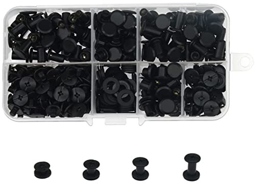 120 Set Chicago Screw Posts, Rivet Chicago Binding Screws, Metal Rivet Ersatzreparatur für Taschen, Handwerk, Halsband, Geschirr, Gepäck, Geldbörse, Hundeleine, Rucksack, Gürtel (Schwarz)