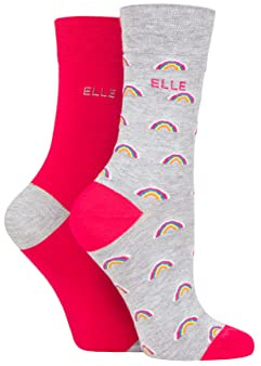 ELLE Ladies Bamboo Patterned and Plain Socks Pack of 2 Bright Rainbow 4-8