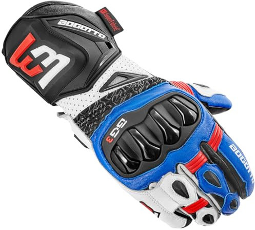 Bogotto Sugello perforierte Motorradhandschuhe, blau/weiß/rot, XS
