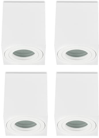 Sweet Led Aufbauspots IP44 Weiß Matt 4er – GU10 Eckige Deckenspots Ø80mm, 95mm - geeignet Badezimmer – Küche, 230 V Aufputz, Aufbaustrahler ohne Leuchtmittel.