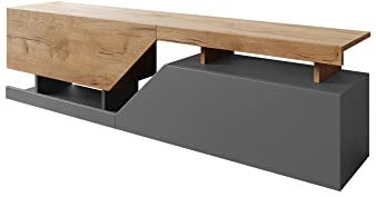 Bestmobilier - Meuble TV Pitt Rectangulaire en Bois Gris avec Rangements 2 Portes - Salon Industriel/Vintage/Rétro