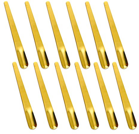 Lot de 12 Cuillères à Dessert en Acier Inoxydable - Mini Cuillères de Dégustation en Métal pour Apéritif, Pelle à Expresso, Réutilisables pour Crème Glacée, Café, Boissons (Doré, 12 cm)