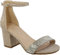 Over the Toe Strap Ankle Wrap Strap 2 Block Heel Open Toe Dress Sandal, Rose Gold Glitter, 5.5 UK