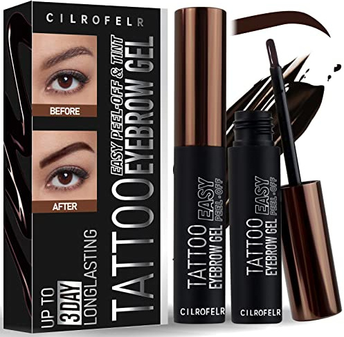 Cilrofelr Tinte de gel para cejas semipermanente, dura hasta 3 días, impermeable, a prueba de transferencia, para cejas más completas y definidas, marrón oscuro (paquete de 2)