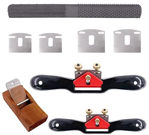 Glarks Lot de 8 rayons réglables de 22,9 cm et 25,4 cm avec lames de rechange et râpe à 4 voies, rabot manuel avec base plate, outillage menuiserie pour travaux manuels du bois, bricoleur du bois