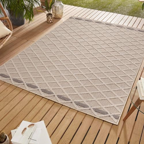 SIMPEX Outdoor Teppich, Rauten Design, Teppich Beige, 80 x 150 cm, Teppich skandinavischen Stil, Küche, Balkon, Terrasse, Garten, Picknick