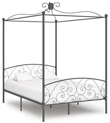Hommdiy Himmelbett Bettgestell Bett Einzelbett Metallbett Bettrahmen Lattenrost Schlafzimmerbett Schlafzimmermöbel Ehebett Grau Metall 140 x 200 cm