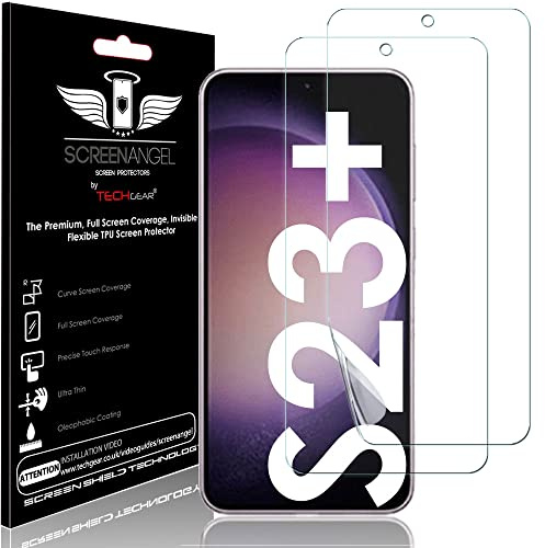 TECHGEAR 2 Pack Screen Protector fits Samsung Galaxy S23 Plus / S23+ 5G [Screen Angel Edition] [In-Display Fingerprint Support][Case Friendly][Bubble Free][FULL Screen Coverage] Clear Flexible TPU