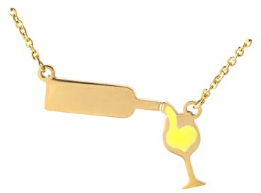 PAURO Womens Stainless Steel Dainty Wine Bottle Beer Cup Y Shaped Necklace, Gold & Yellow