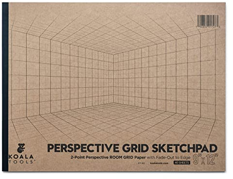 Koala Tools - 40-seitiger Zeichenblock für 2-Punkt-Perspektive, Raumraster-Skizzenblock mit virtuellen 3D-Wänden, gerastertes Millimeterpapier für Innenraumgestaltung, Industrie, Architektur, 22,9 x