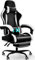 Devoko Silla Gaming con Masajeador, Silla Oficina con Reposapiés, Silla Juego de Carreras con una Carga de 150 kg, Respaldo Ajustable Alto Silla Ergonomica de Juegos Reclinable 90-135°(Blanco)
