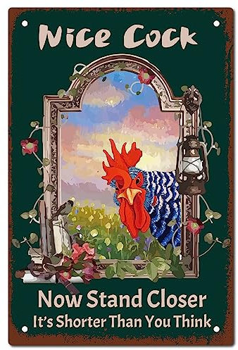 CREATCABIN Huhn Coop Schild Vintage Bauernhof Zeichen Bauernhaus Decor Wall Art Poster Retro Metall für Coop Farm Hof Outdoor Garden Thanksgiving Christmas 20 x 30 cm Nice Cock